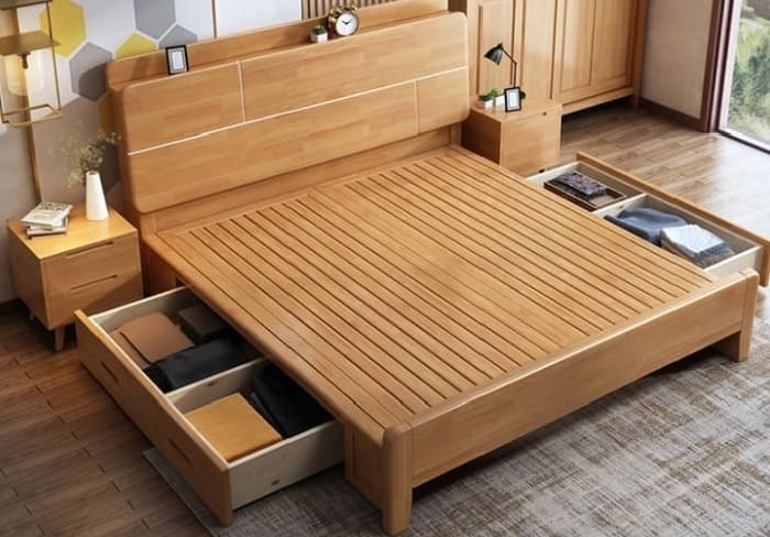 Giường gỗ xếp với ngăn tủ lưu trữ